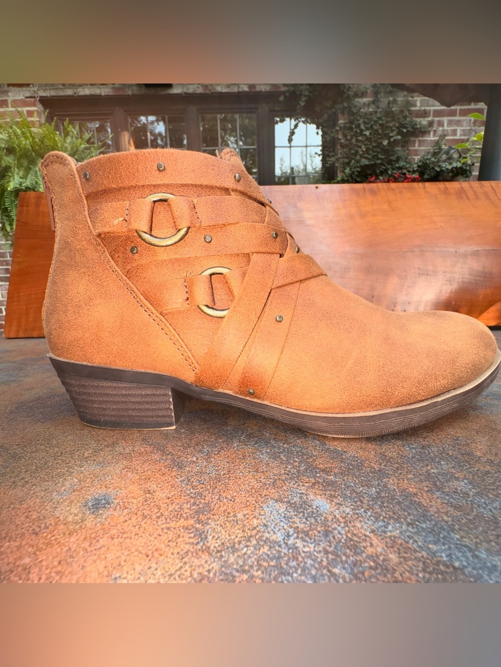 Anneliese Womens Ankle Booties Cognac Studded Strap Back Zip Low Heel Western 6